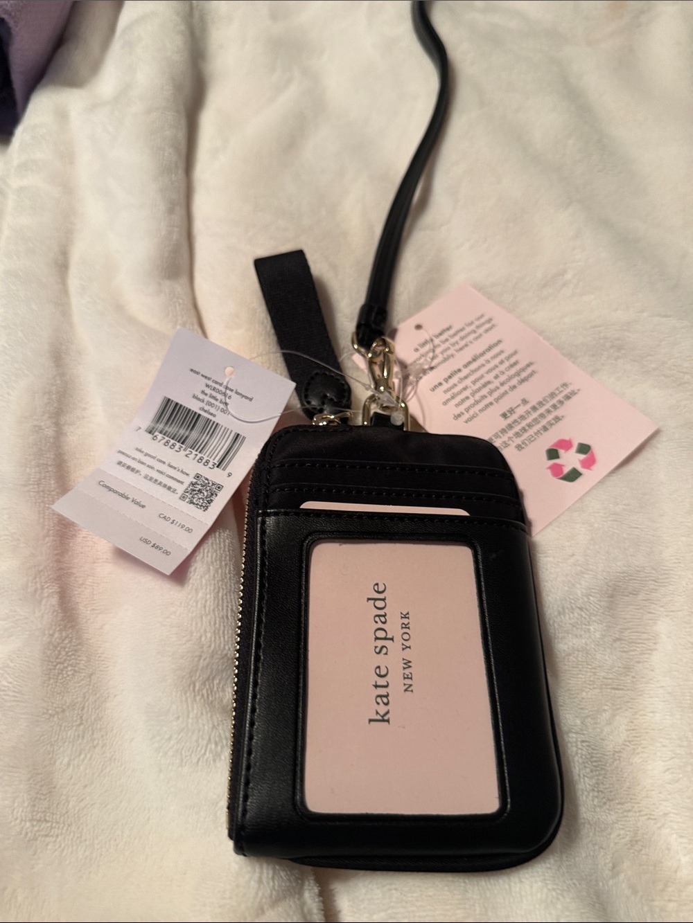 kate spade Black and Light Pink Cardholder Phone Pouch with Lanyard